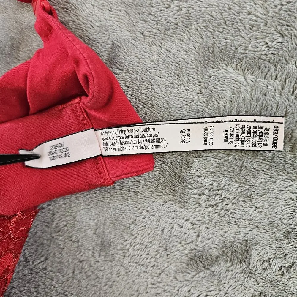 Victoria’s Secret 36DD Red Lace Bra Romantic Bombshell Femme Glam
